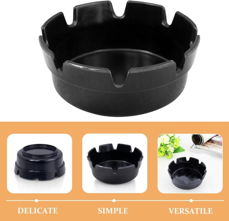 Black Plastic Ashtray 4Pcs with 8 Cigarette Slots Unbreakable Smokeless for Indoor Outdoor Patio - Image 3